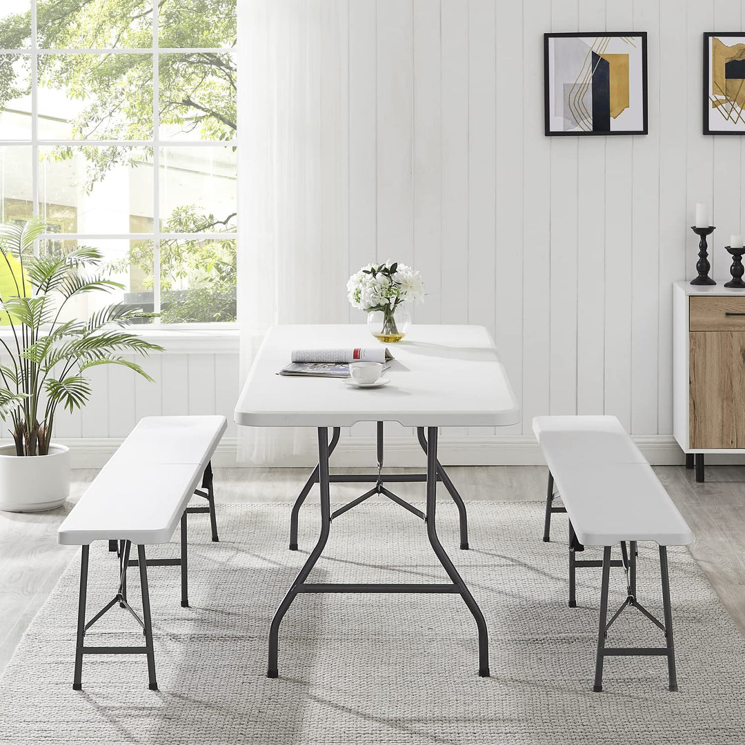 Rectangular Resin Folding Table with Carry Handle - 6 ft
