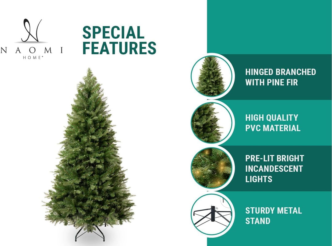 Traditional Pre-Lit Fir Christmas Tree - 6.5 ft