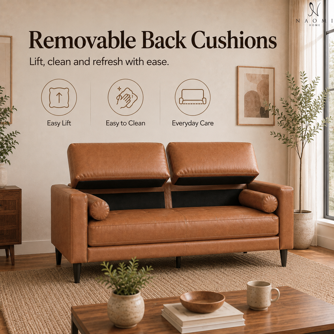Velonie Air Leather Mid-Century Loveseat with Bolster Pillows