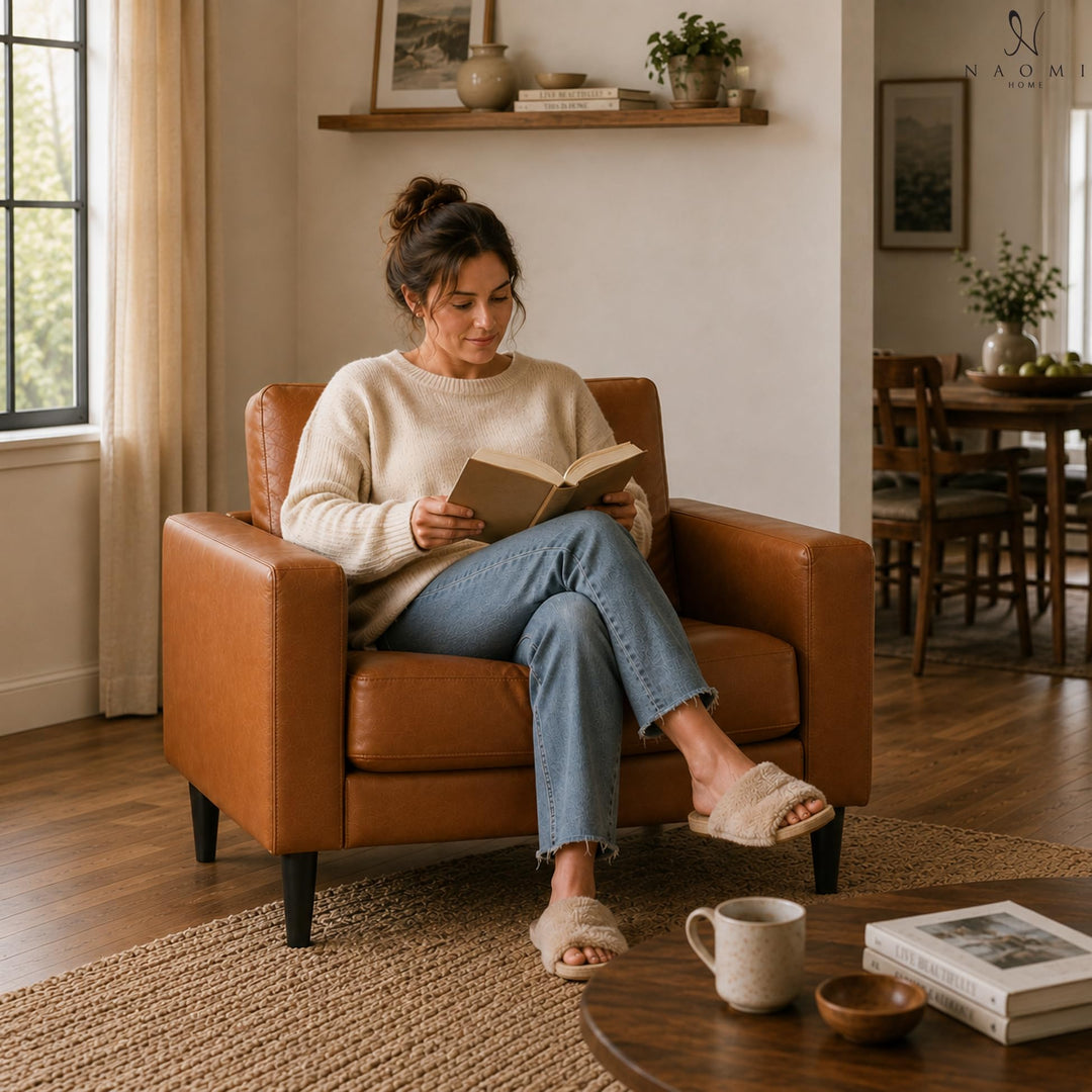 Velonie Air Leather Mid-Century Accent Chair