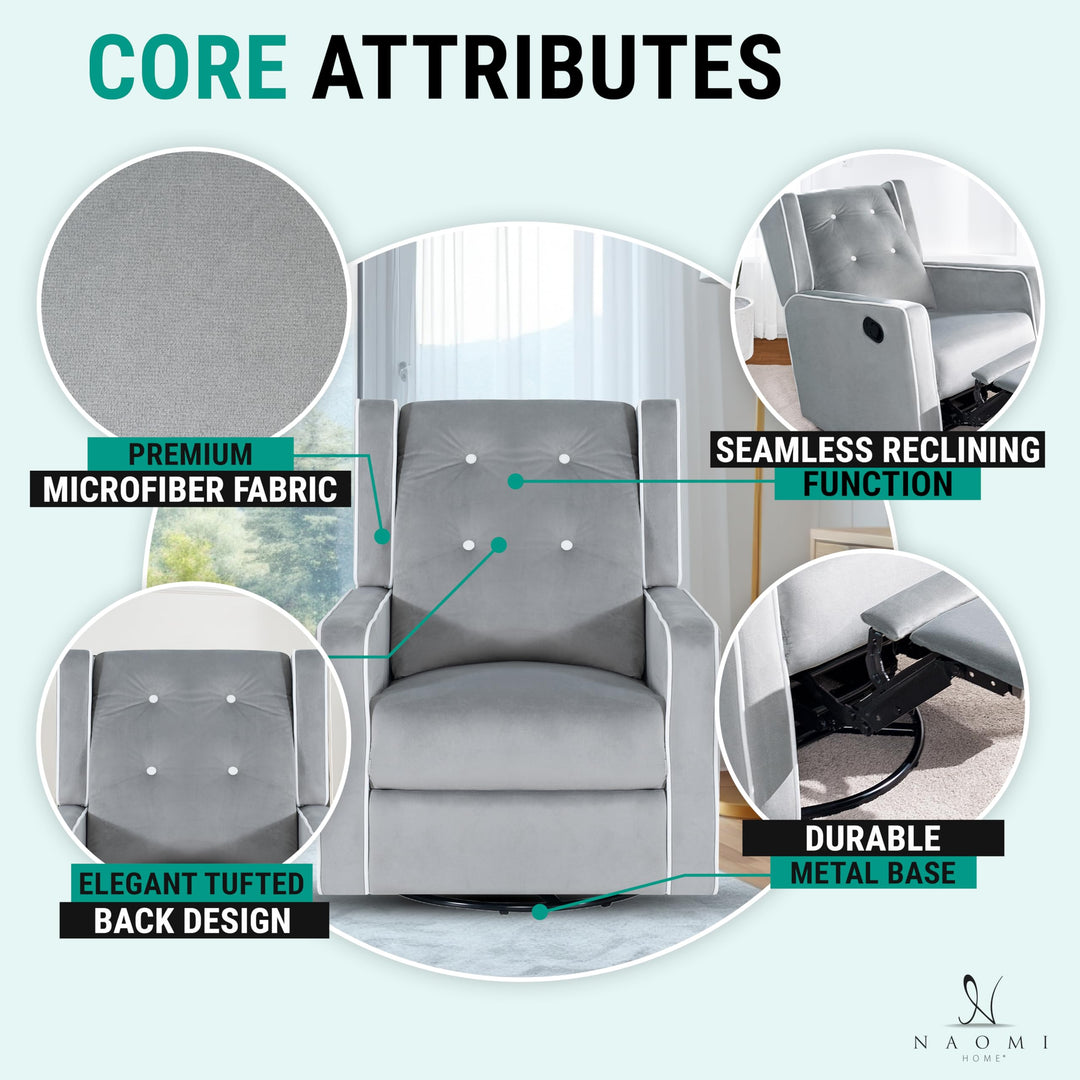 Odelia Swivel Rocker Recliner with Adjustable Footrest - Light Gray