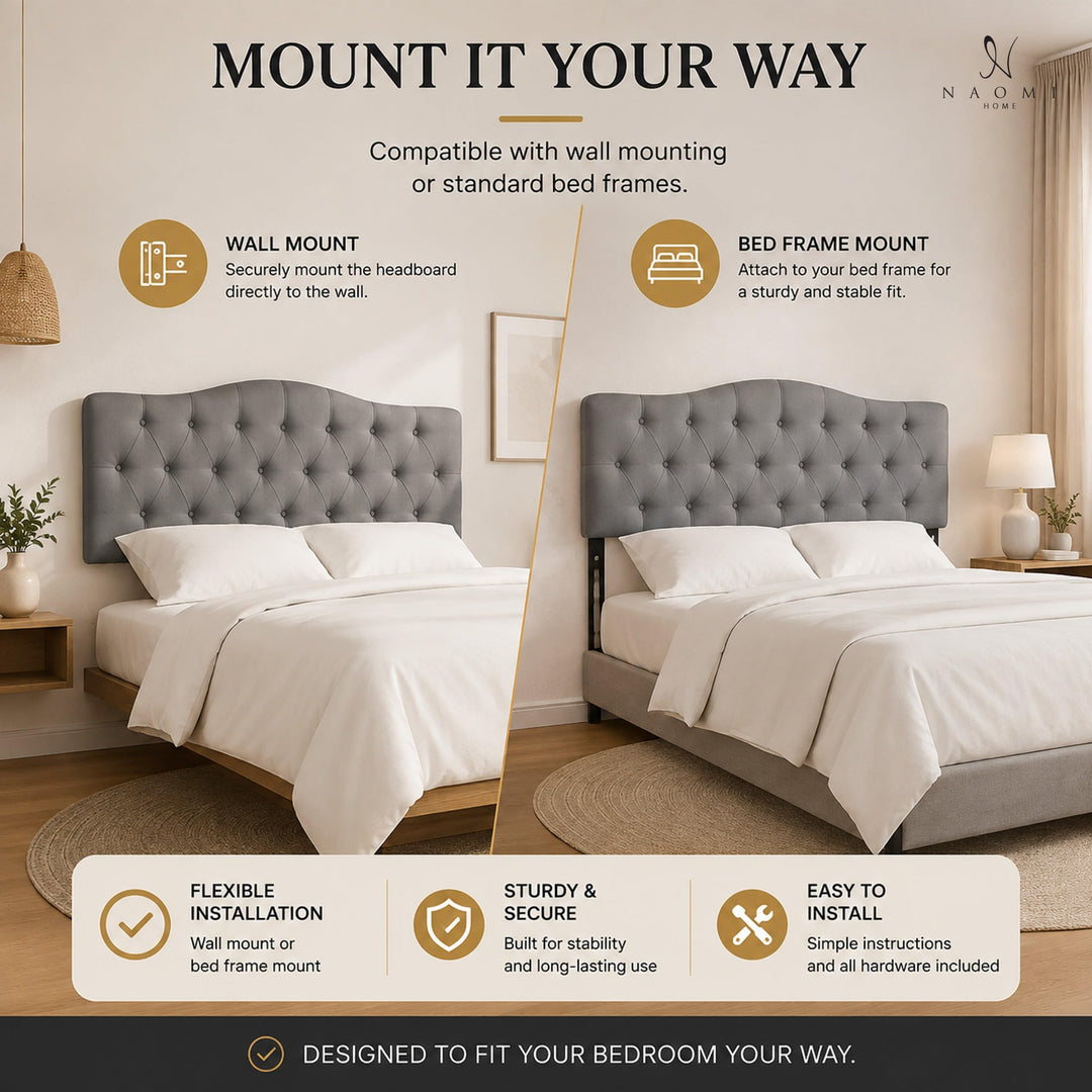 Cassandra Adjustable Upholstered Headboard for Full Queen - Light Gray