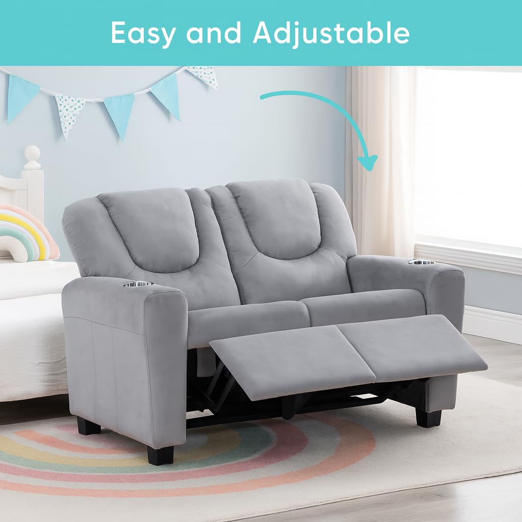 Suri Kids Recliner Loveseat with Dual Cup Holders - Gray / Microfiber