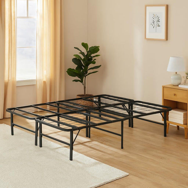 IdealBase 14" Foldable Queen Bed Frame with Steel Slats – Black