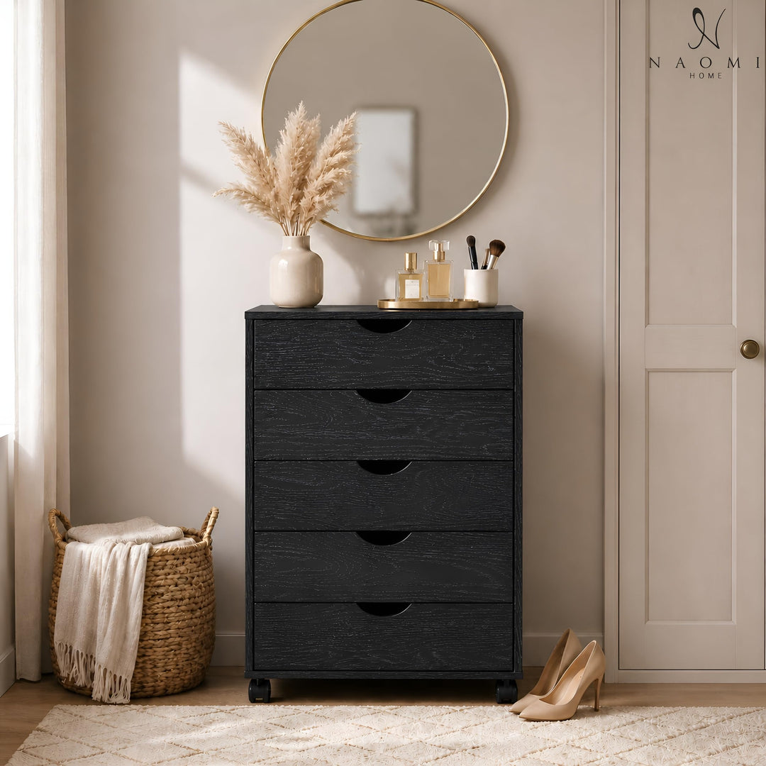 Taylor 5-Drawer Storage Cabinet with Wheels & Tabletop - Distressed Black