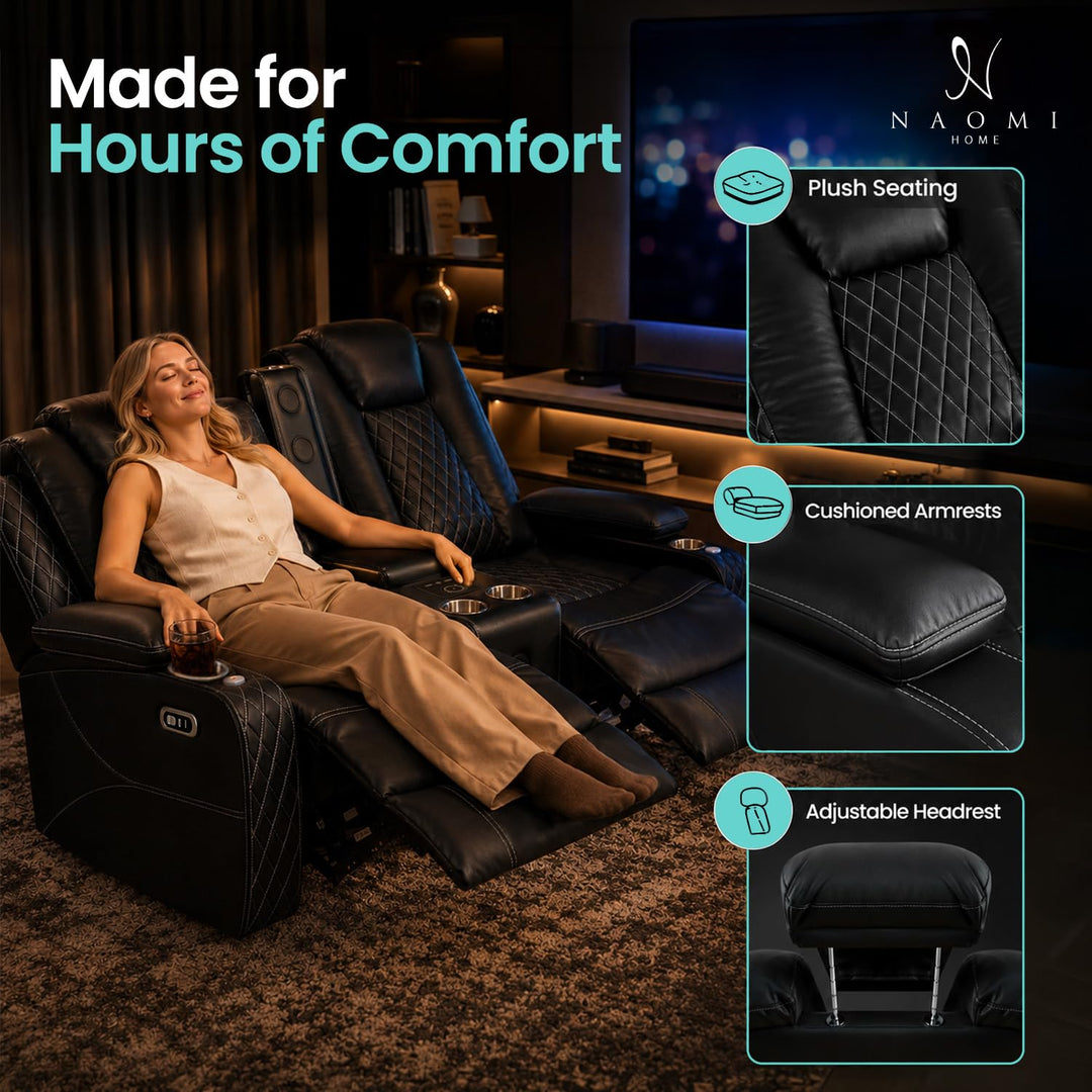 Chicago Power Reclining Loveseat with Built-In Speakers and LED Lights - Black
