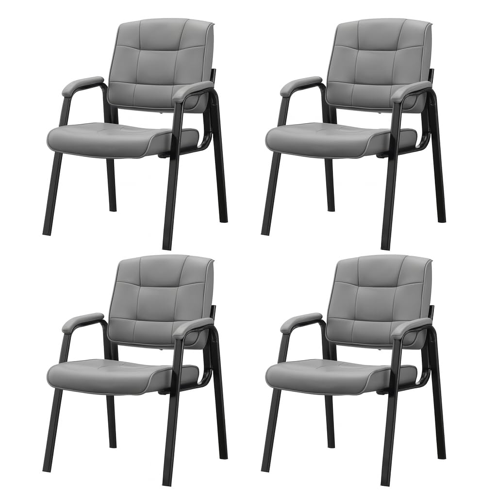 Mindy Reception Chair - Faux Leather Upholstery with Padded Arms - Gray / Set of 4