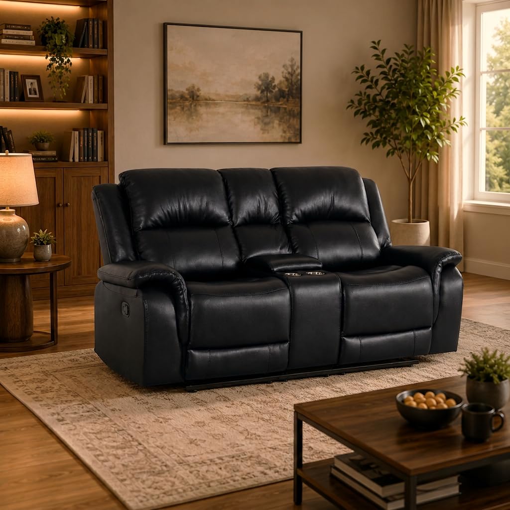 Katie Faux Leather 2-Seater Manual Recliner Loveseat - Black