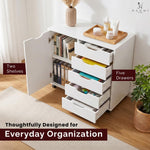 Load image into Gallery viewer, Amy 5-Drawer Storage Cabinet with 2 Shelves &amp; Wheels - White
