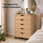 Load image into Gallery viewer, Taylor 5-Drawer Storage Cabinet with Wheels &amp; Tabletop - Natural
