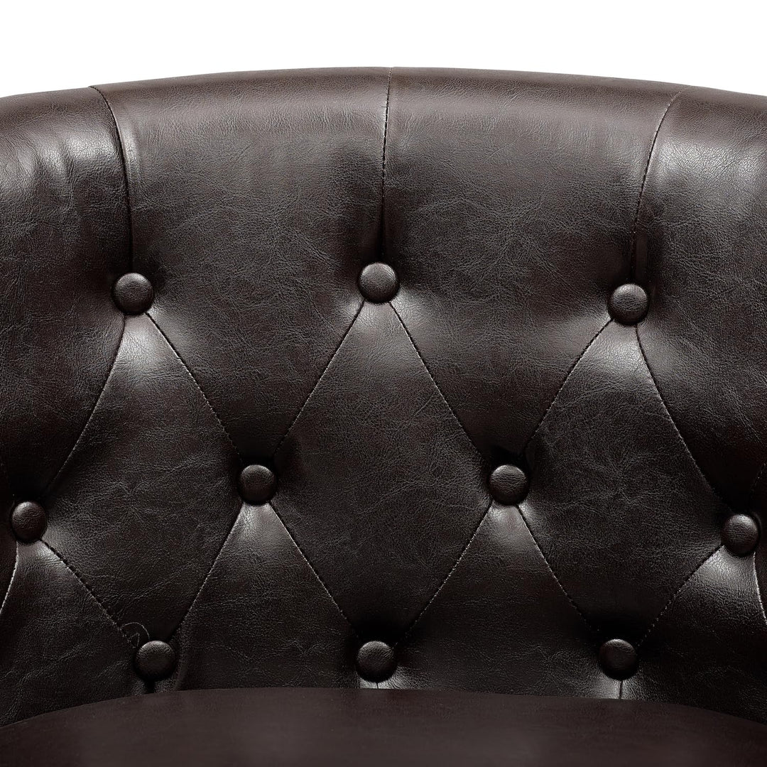 Emma Tufted Barrel Loveseat with Faux Leather Upholstery