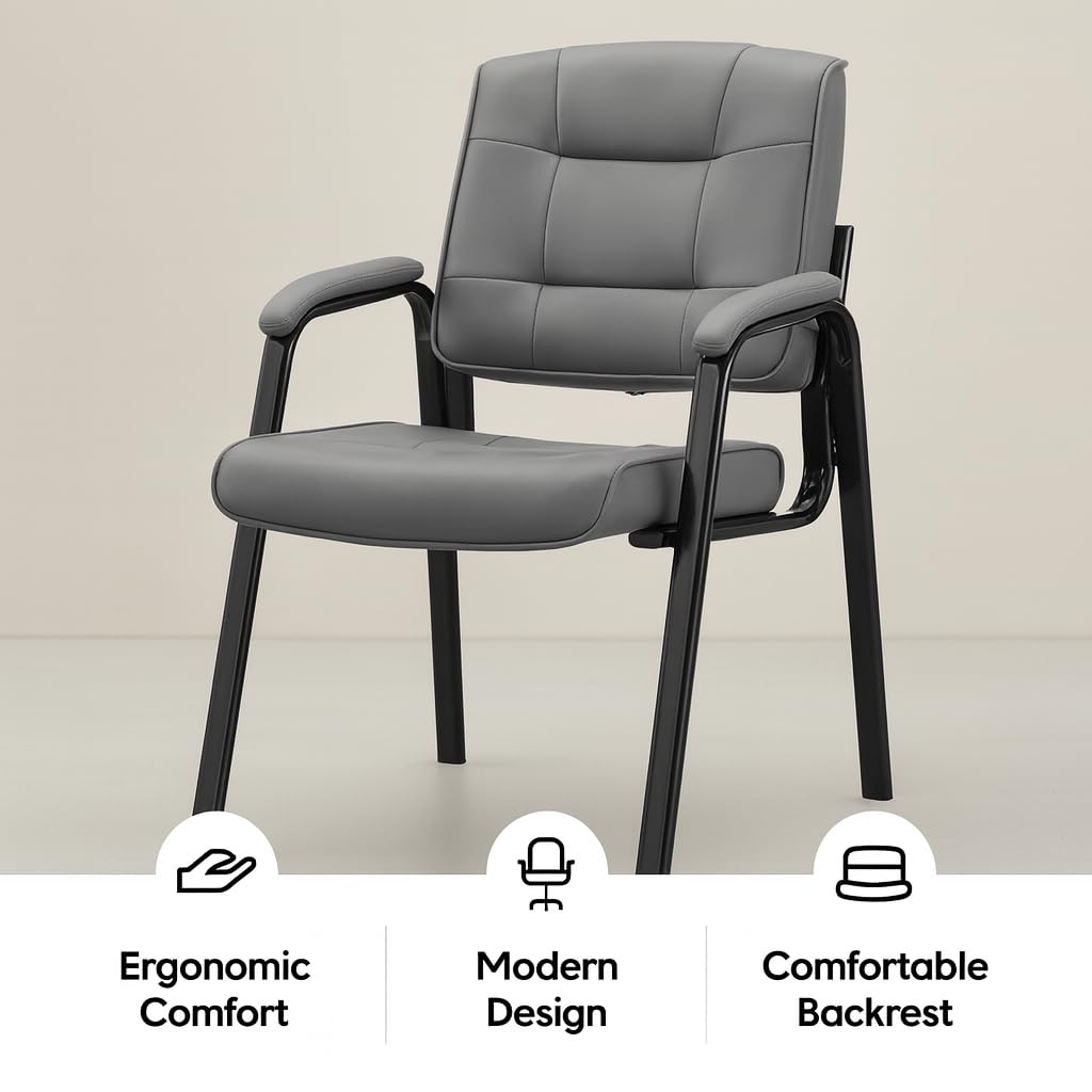 Mindy Reception Chair - Faux Leather Upholstery with Padded Arms - Gray / Set of 4