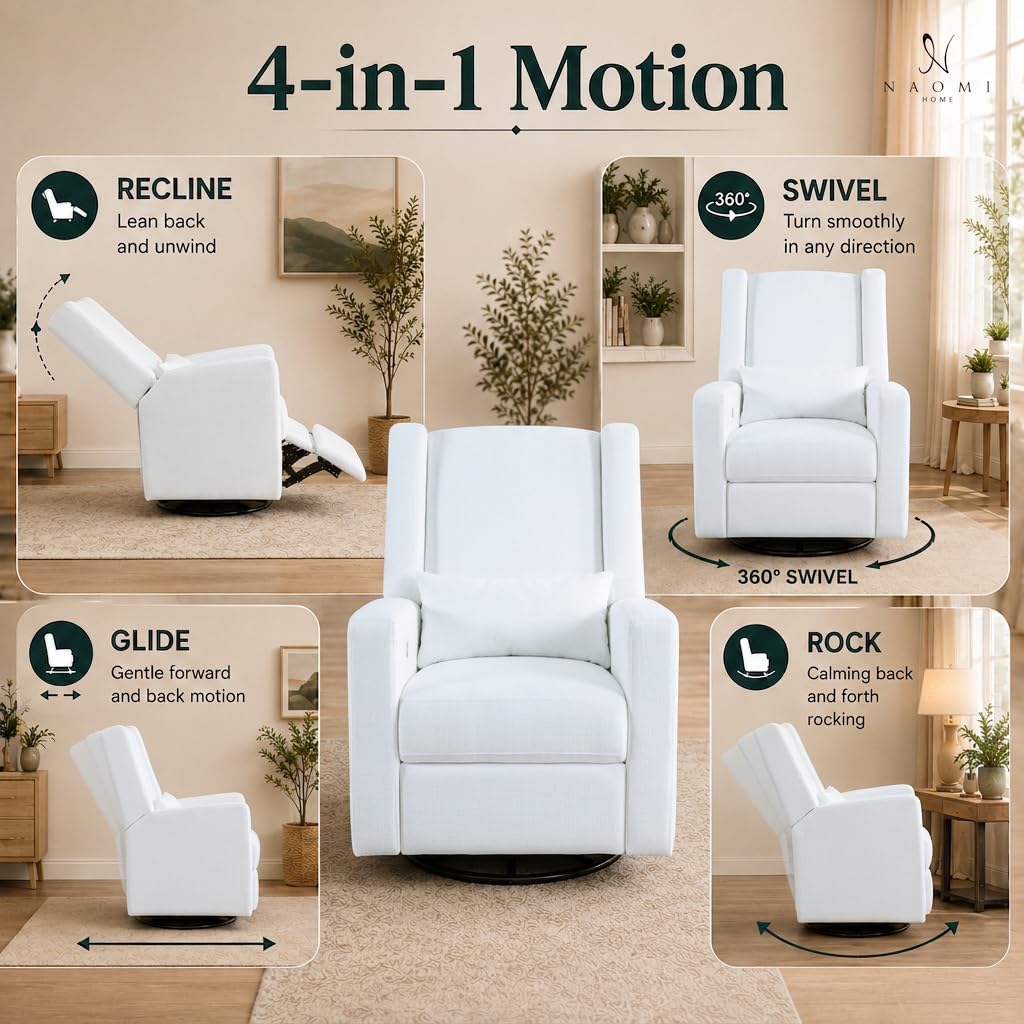 Tanya Power Swivel Glider Recliner with USB Port - Bright White