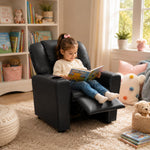 Load image into Gallery viewer, Suri Push Back Kids Recliner with Footrest &amp; Cup Holders - Black / Pvc
