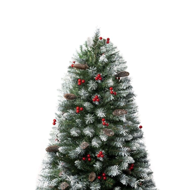 Vancouver Spruce Frosted Pre-Lit Christmas Tree with Pine Cones Berries - 7.5 ft