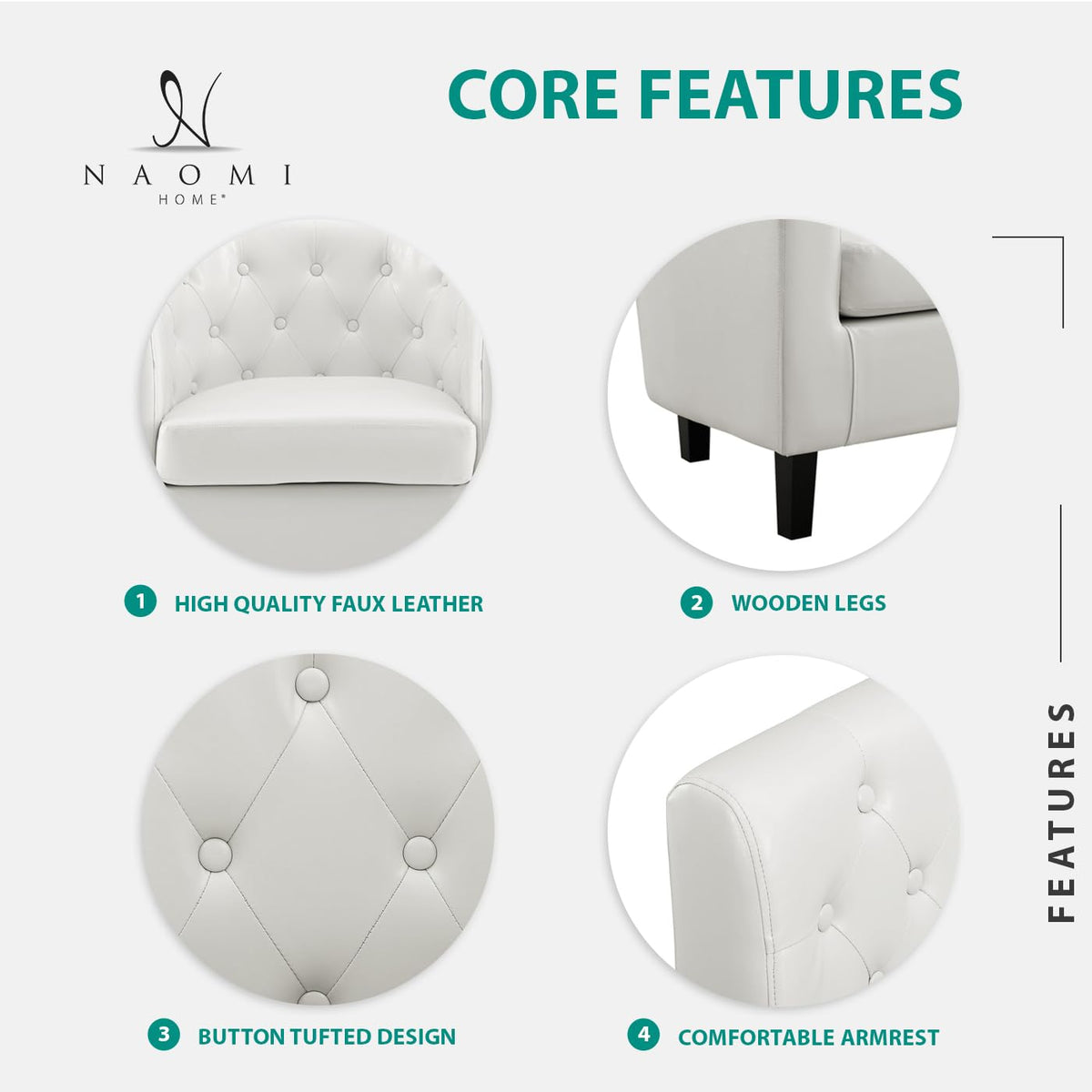Emma set of 2 button tufted faux leather barrel chairs   white