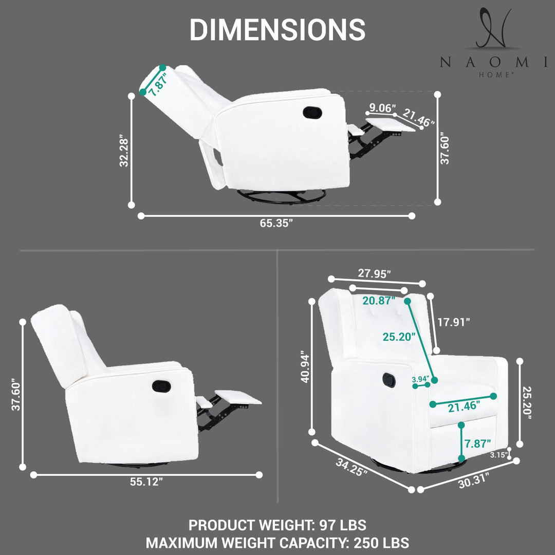 Odelia Swivel Rocker Recliner with Adjustable Footrest - Bright White