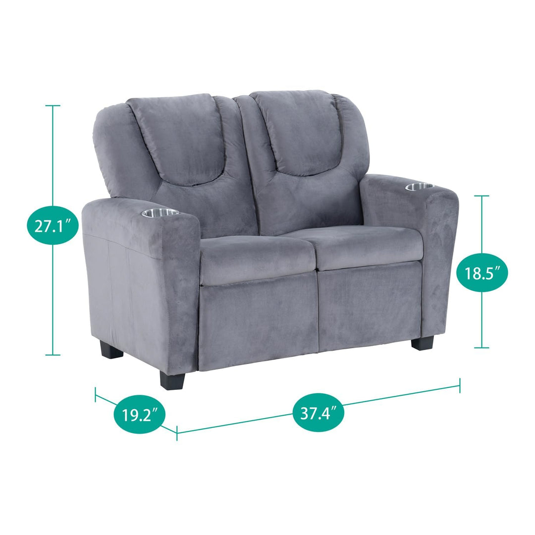 Suri Kids Recliner Loveseat with Dual Cup Holders - Gray / Microfiber