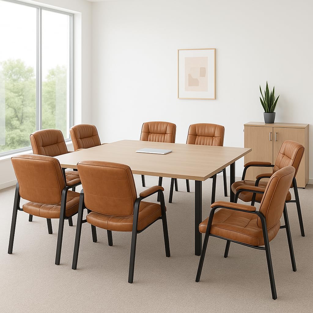Mindy Reception Chair - Faux Leather Upholstery with Padded Arms - Caramel / Set of 8