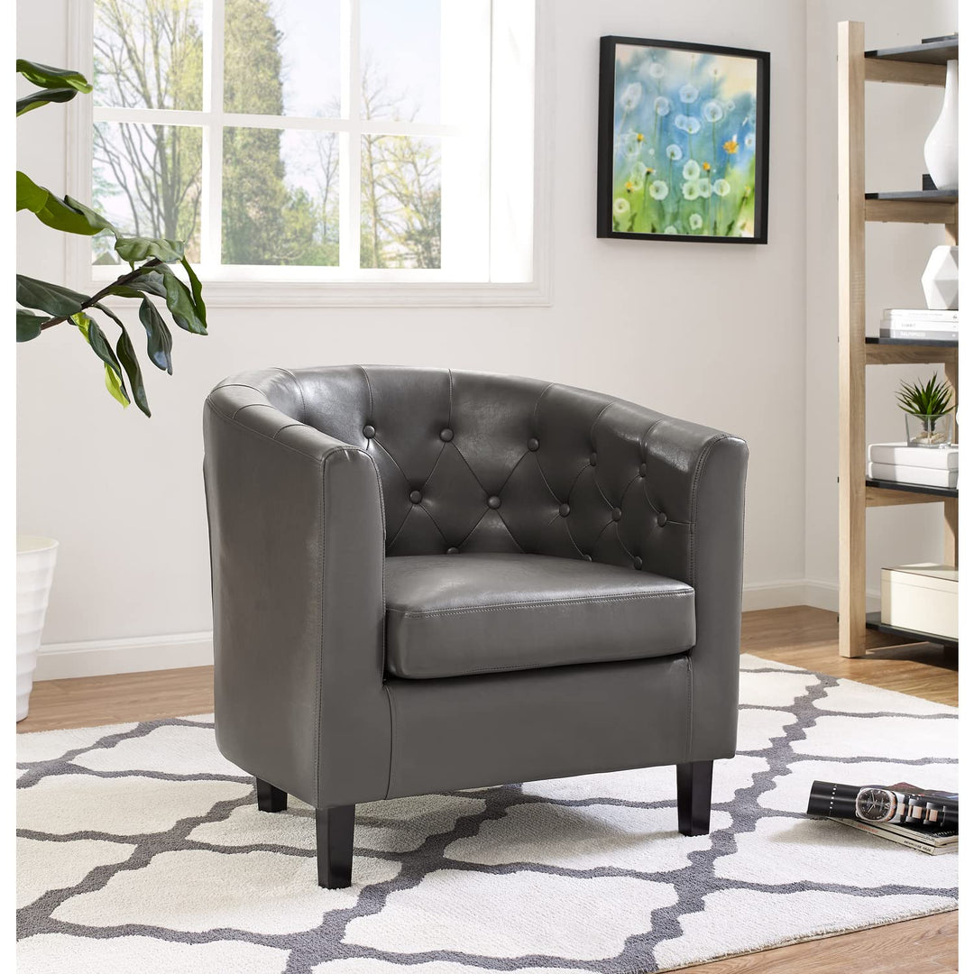 Emma Set of 2 Button-Tufted Faux Leather Barrel Chairs - Gray