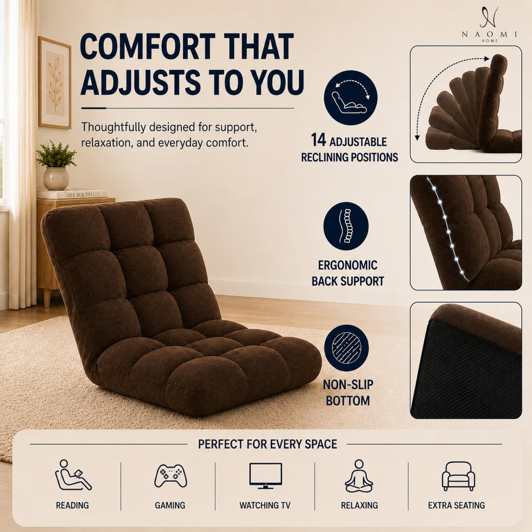 Desmond Adjustable Floor Chair with 14 Reclining Positions - Espresso