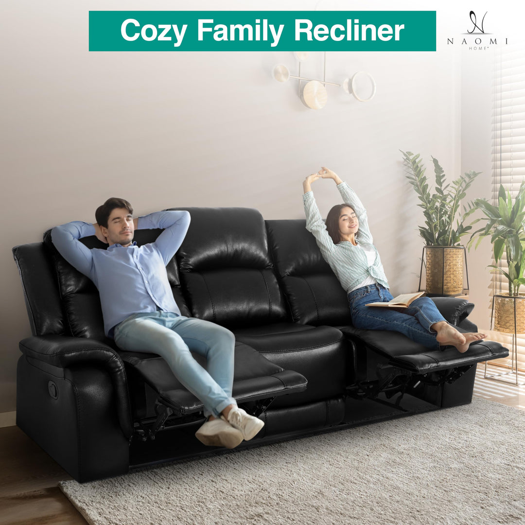 Katie Faux Leather 3-Seater Manual Recliner Sofa - Black