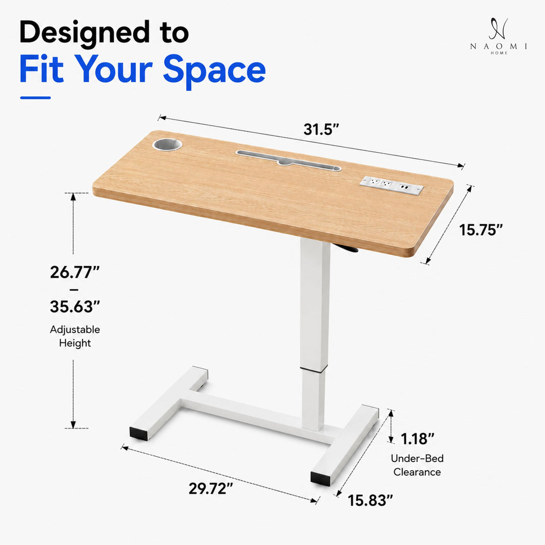 Adjustable Overbed Table with Charging Station - Natural / White