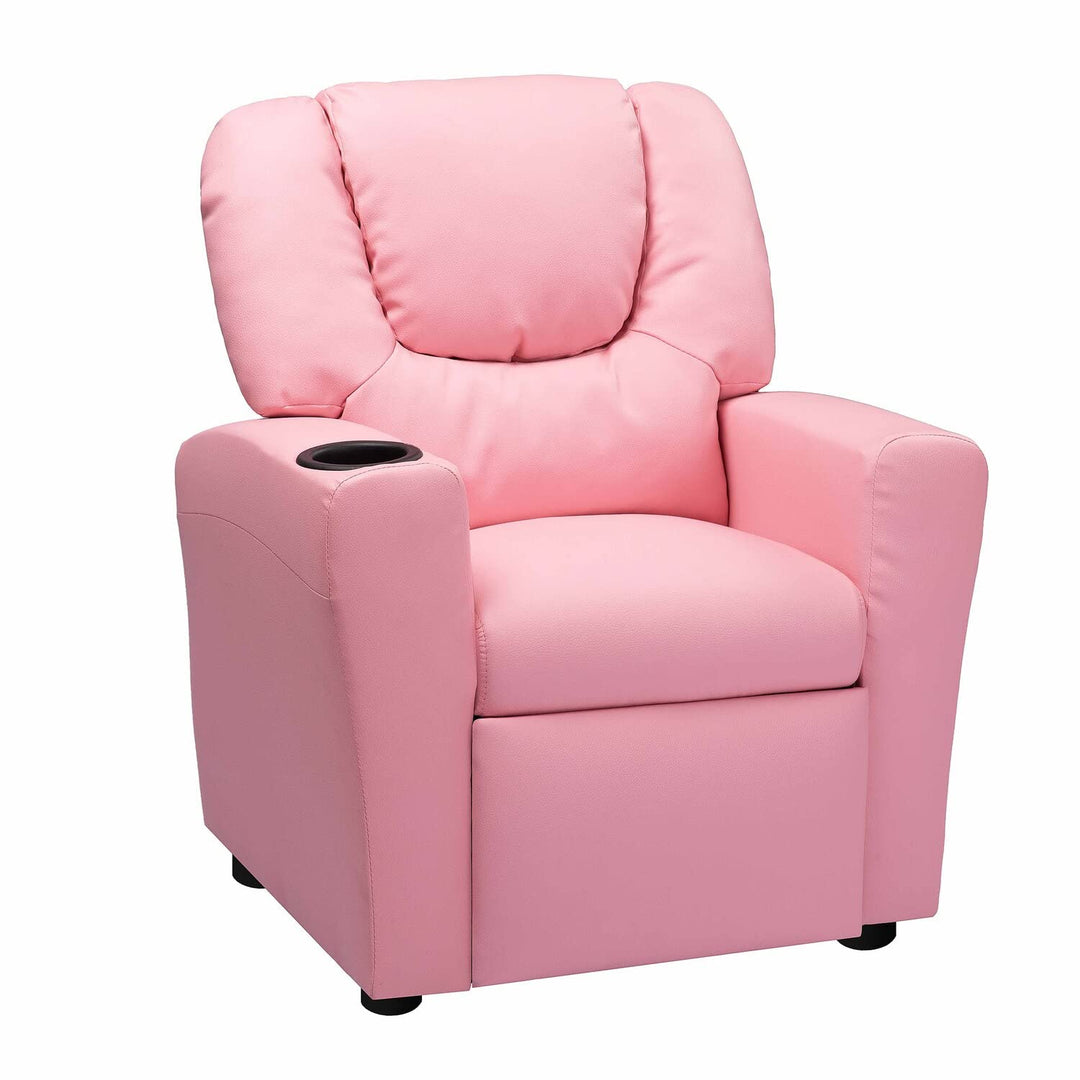 Suri Push Back Kids Recliner with Footrest & Cup Holders - Pink / Pvc