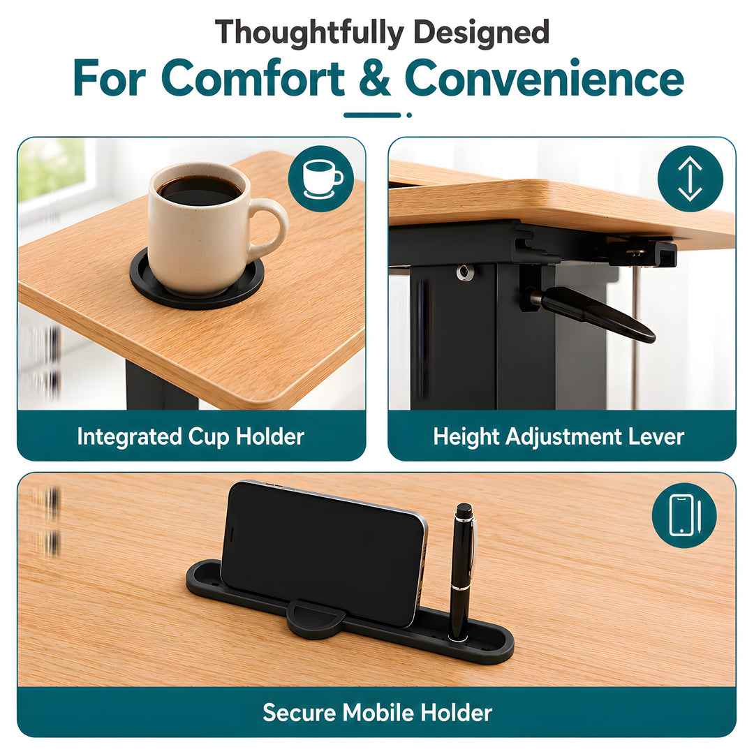 Adjustable Overbed Table with Charging Station - Natural / Black