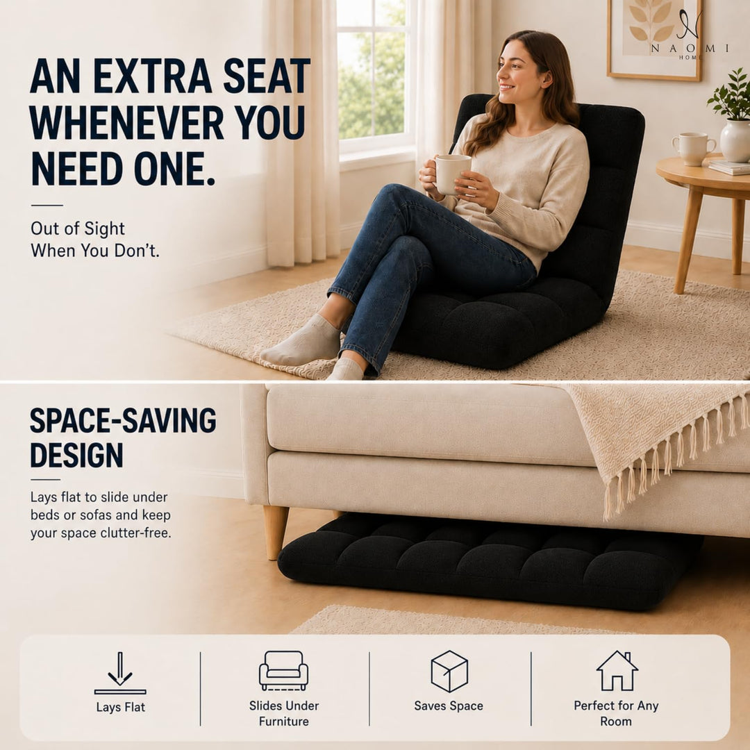 Desmond Adjustable Floor Chair with 14 Reclining Positions - Black