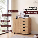 Load image into Gallery viewer, Amy 5-Drawer Storage Cabinet with 2 Shelves &amp; Wheels - Natural
