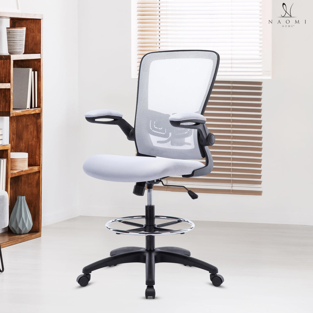 Serena Mesh Drafting Chair with Adjustable Foot Ring - White