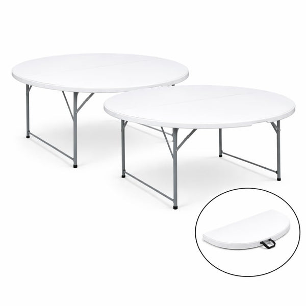 5 Ft Bi-Fold Round Resin Folding Table with Steel Frame - Set of 2