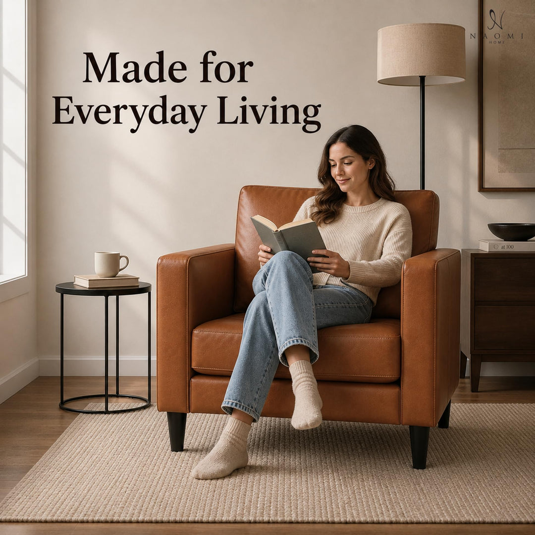Marisa Genuine Leather Mid-Century Accent Chair