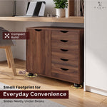 Load image into Gallery viewer, Amy 5-Drawer Storage Cabinet with 2 Shelves &amp; Wheels - Brown Oak
