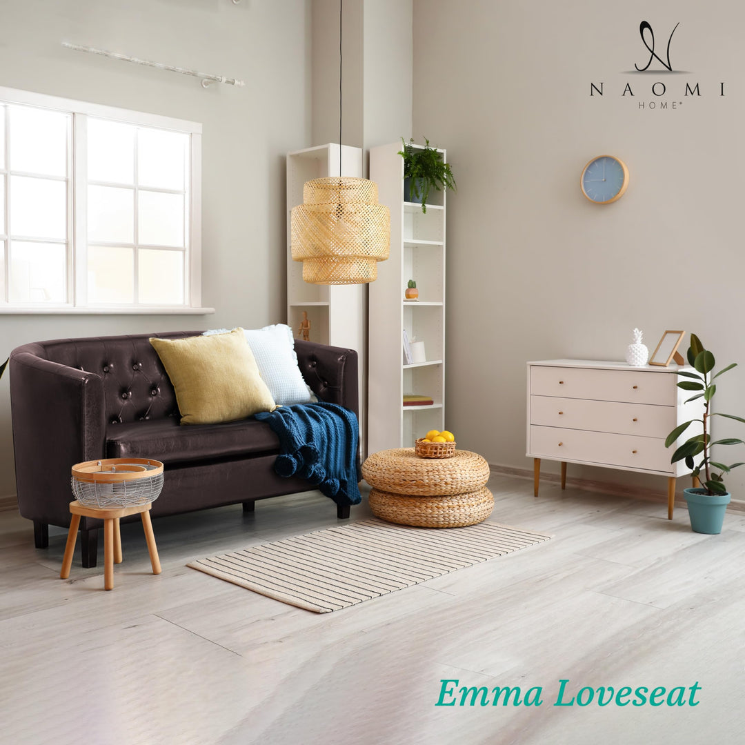 Emma Tufted Barrel Loveseat with Faux Leather Upholstery