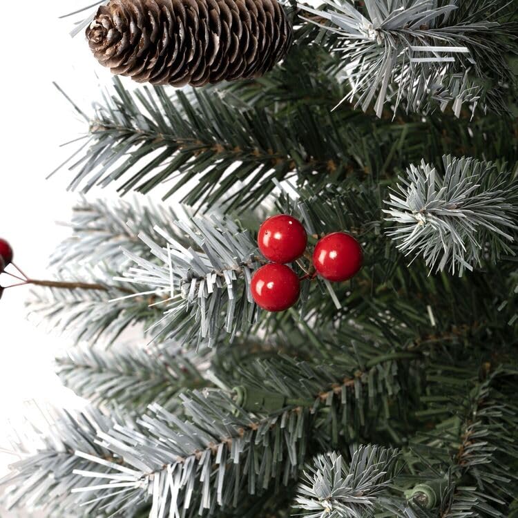 Vancouver Spruce Frosted Pre-Lit Christmas Tree with Pine Cones Berries - 7.5 ft