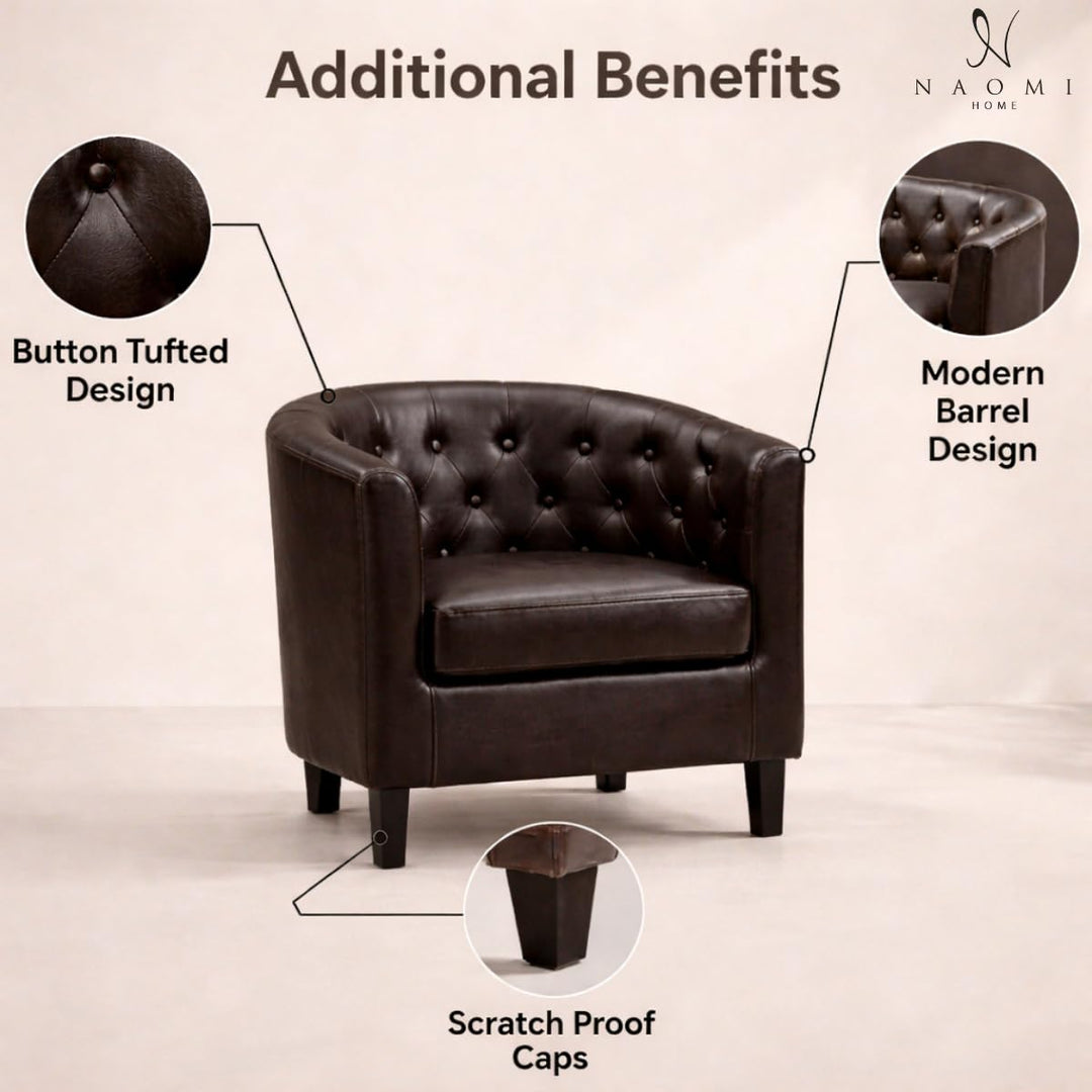 Emma Button-Tufted Faux Leather Barrel Accent Chair - Espresso