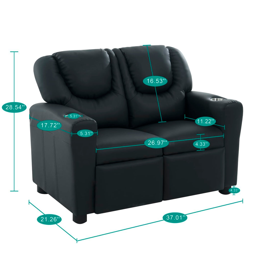 Suri Kids Recliner Loveseat with Dual Cup Holders - Black / Pvc