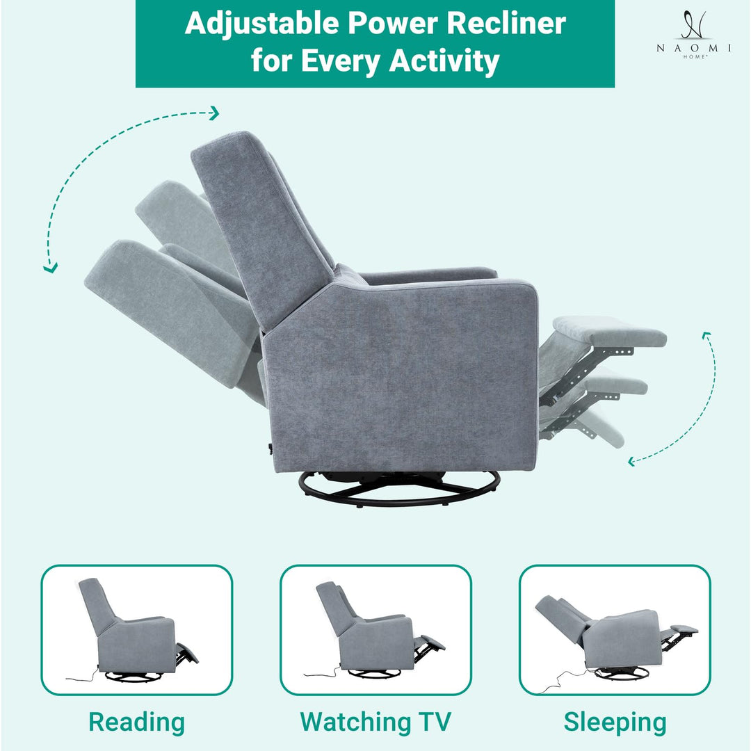 Tanya Power Swivel Glider Recliner with USB Port - Gray