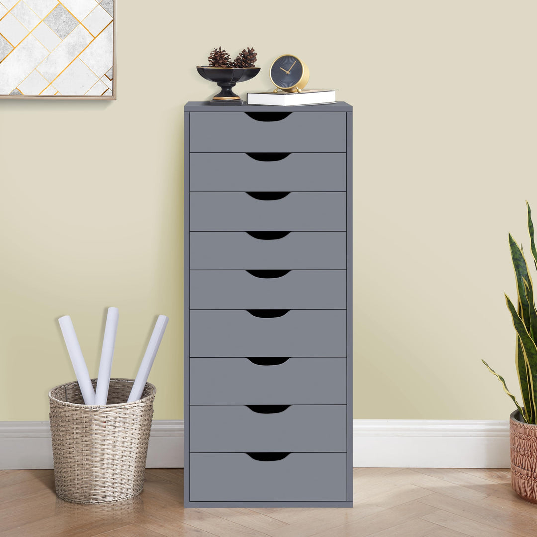 Bianca 9-Drawer Vertical Storage Cabinet with Tabletop - Gray