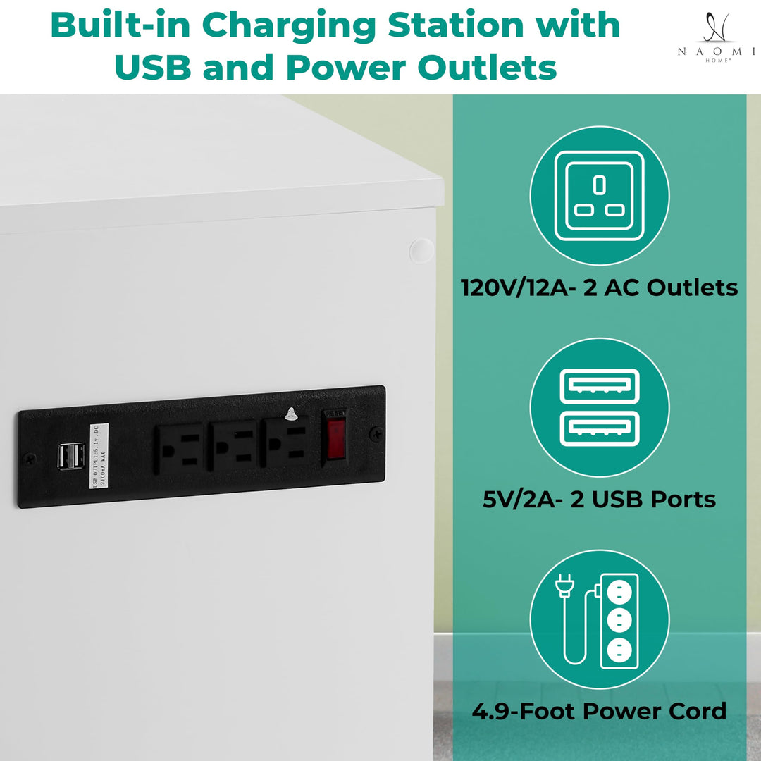 Jade Modern Nightstand - Charging Station with USB Ports & Outlets - White