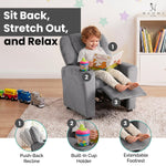 Load image into Gallery viewer, Suri Push Back Kids Recliner with Footrest &amp; Cup Holders - Gray / Microfiber
