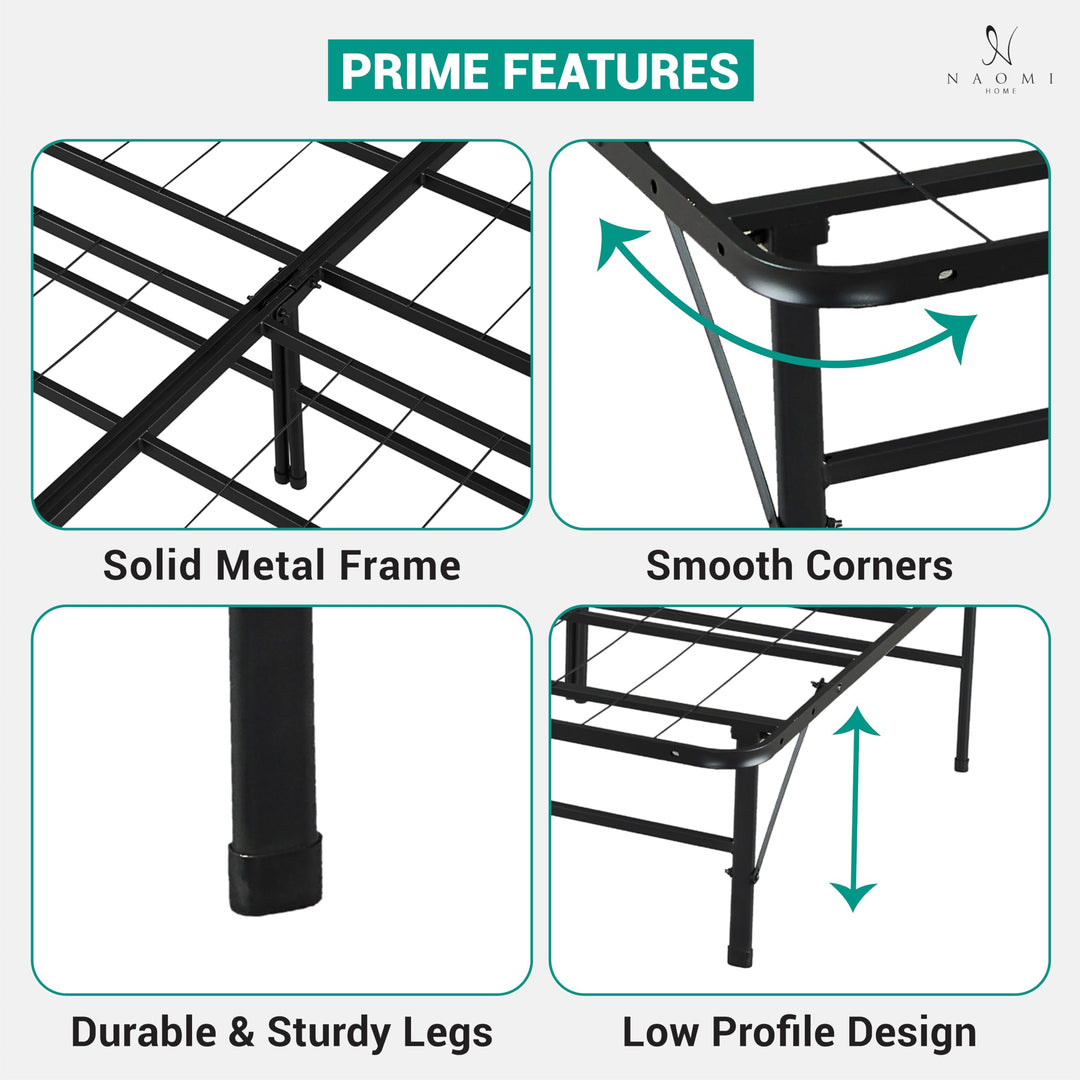 IdealBase 14" Foldable Queen Bed Frame with Steel Slats – Black