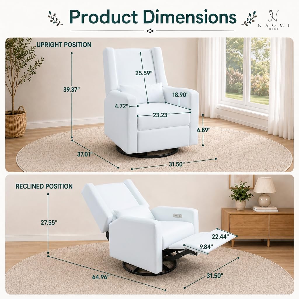 Tanya Power Swivel Glider Recliner with USB Port - Bright White