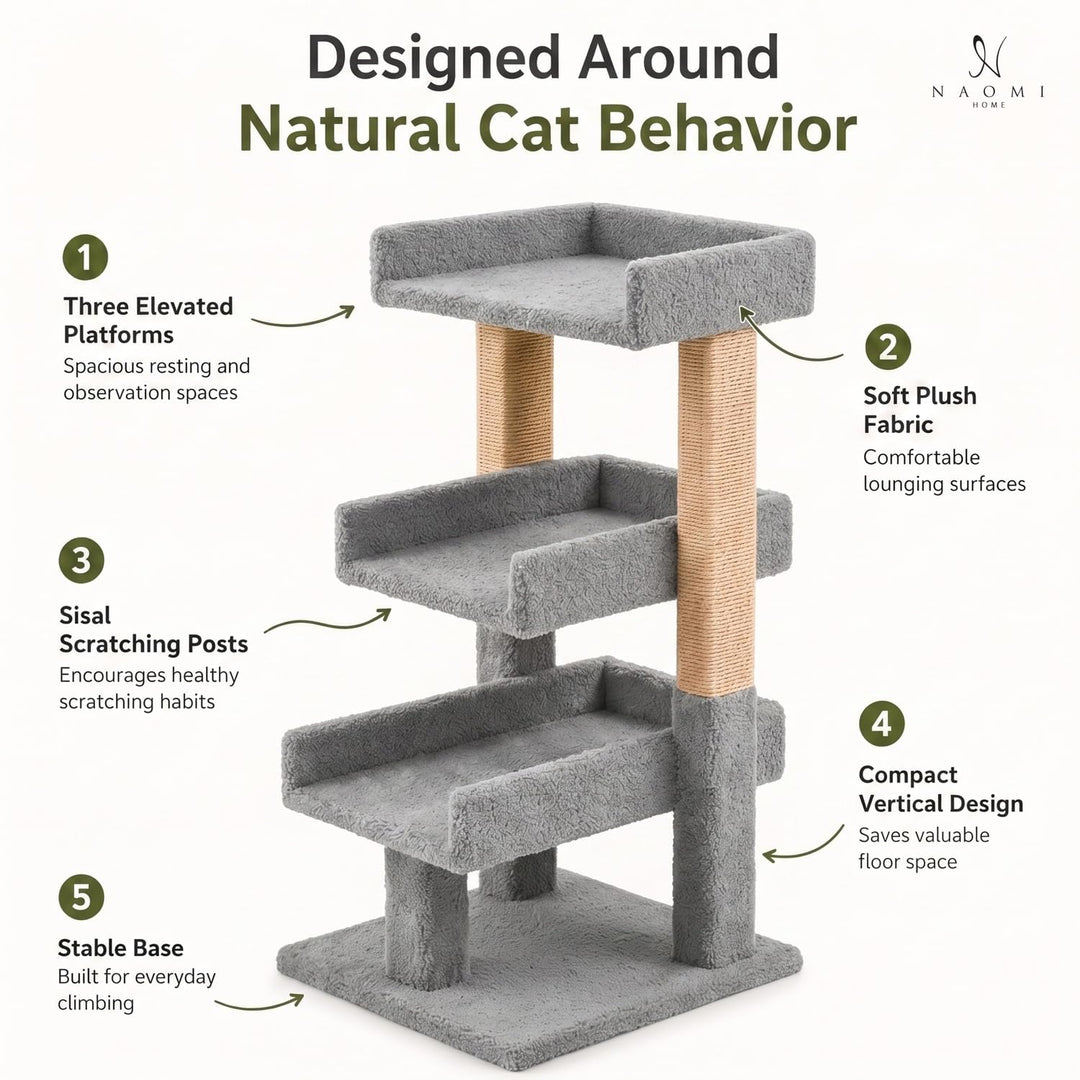 Nala Large Cat Tree with Sisal Scratching Posts – Gray