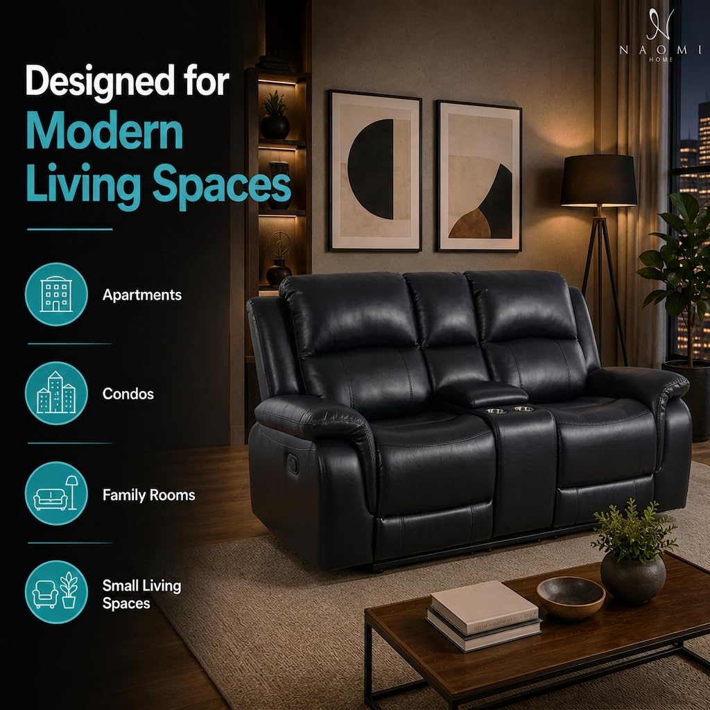 Katie Faux Leather 2-Seater Manual Recliner Loveseat - Black