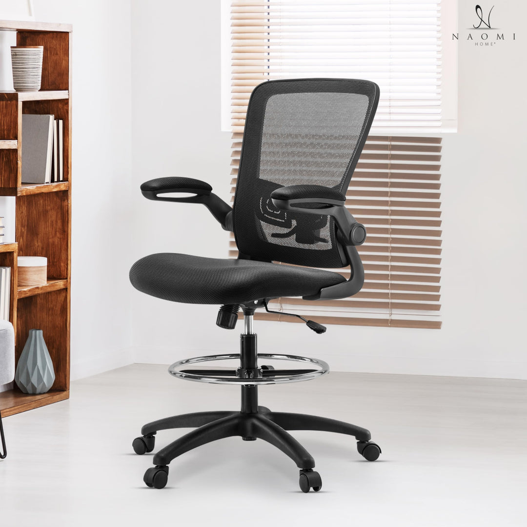 Serena Mesh Drafting Chair with Adjustable Foot Ring - Black