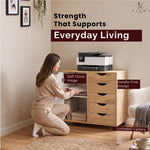 Load image into Gallery viewer, Amy 5-Drawer Storage Cabinet with 2 Shelves &amp; Wheels - Natural
