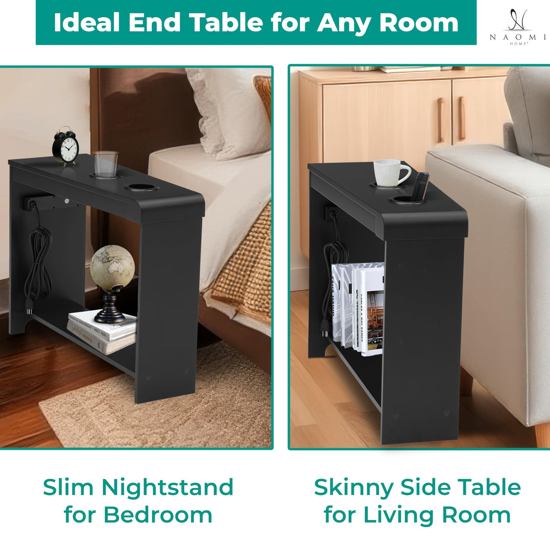 Jade Modern Nightstand - Charging Station with USB Ports & Outlets - Black